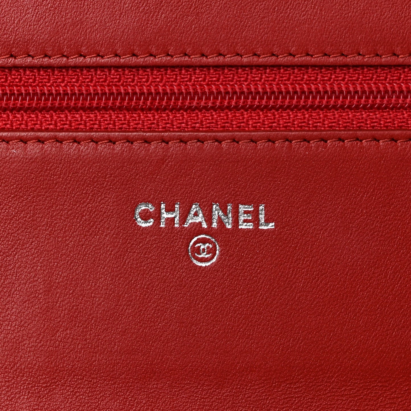 Lambskin Camellia Embossed Wallet on Chain WOC Red