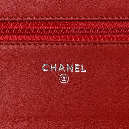 Chanel Lambskin Camellia Embossed Wallet on Chain WOC Red 6 of 12