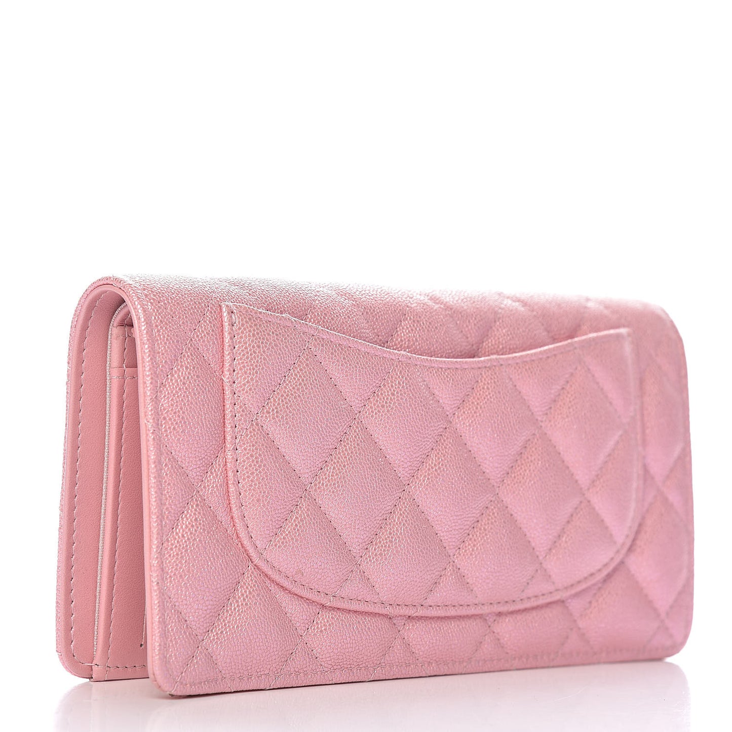 Iridescent Caviar Quilted Yen Wallet Rose Pink