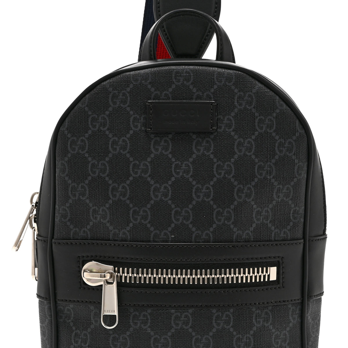 Gucci GG Supreme Monogram Calfskin Web Sling Backpack Black Grey 8 of 10