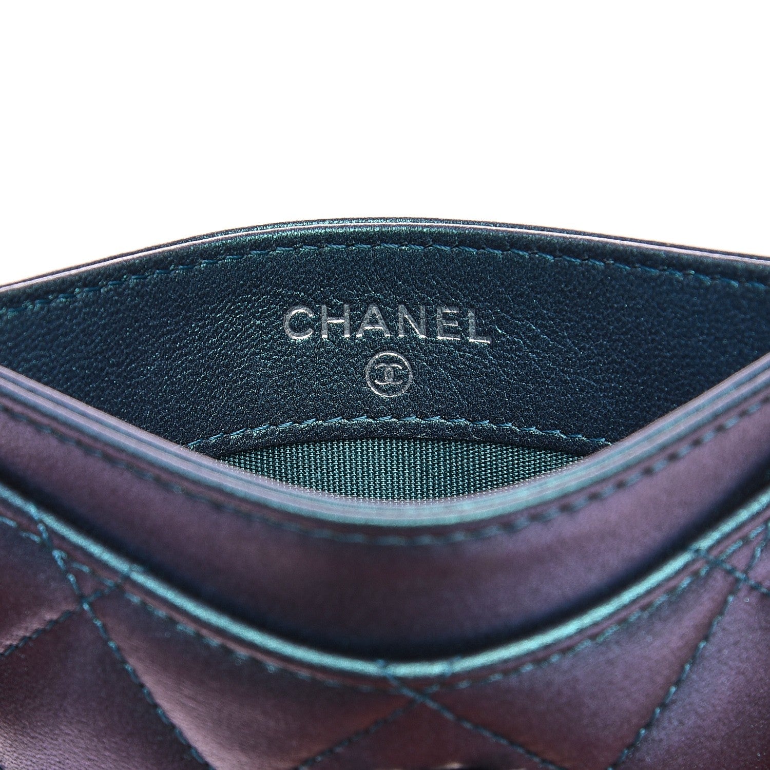 Chanel Metallic Lambskin Quilted Card Holder Turquoise 5 of 9