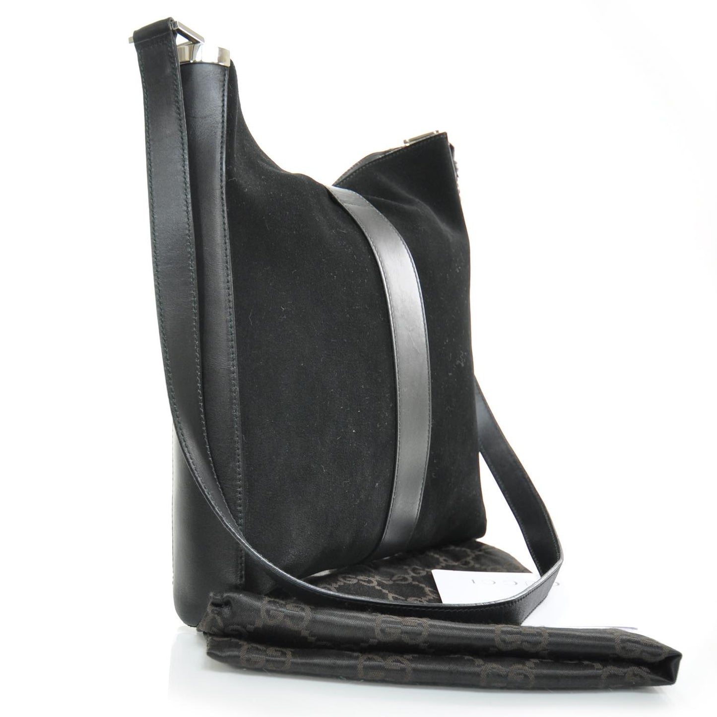 Suede and Leather Shoulder Bag Black