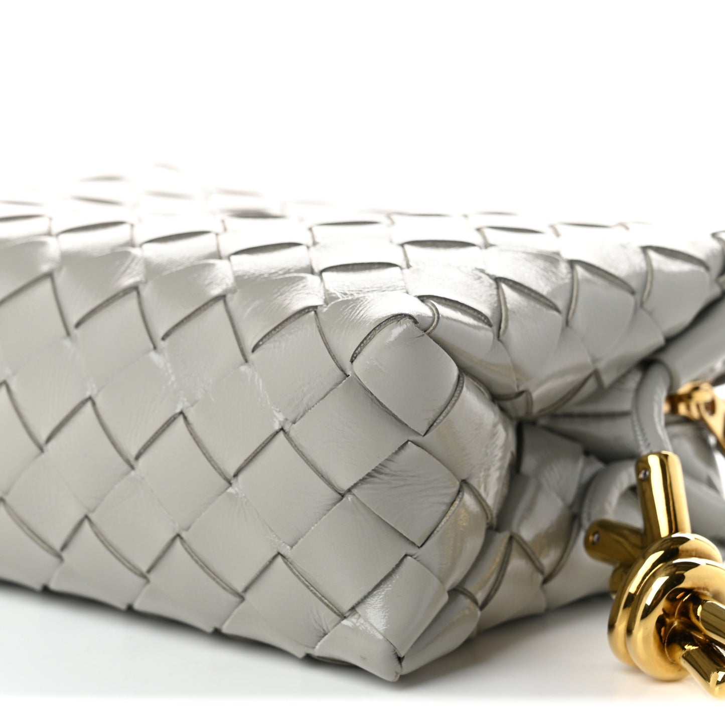 Polished Nappa Intrecciato Metallic Knot Mini Loop Camera Bag Sterling