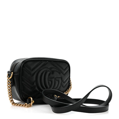 Gucci Calfskin Matelasse Mini GG Marmont Chain Shoulder Bag Black 3 of 11