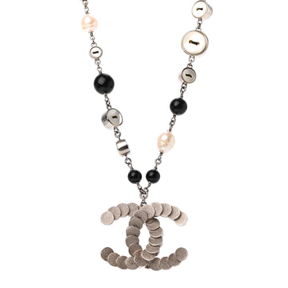 Chanel Pearl Button CC Long Necklace Black 1 of 4