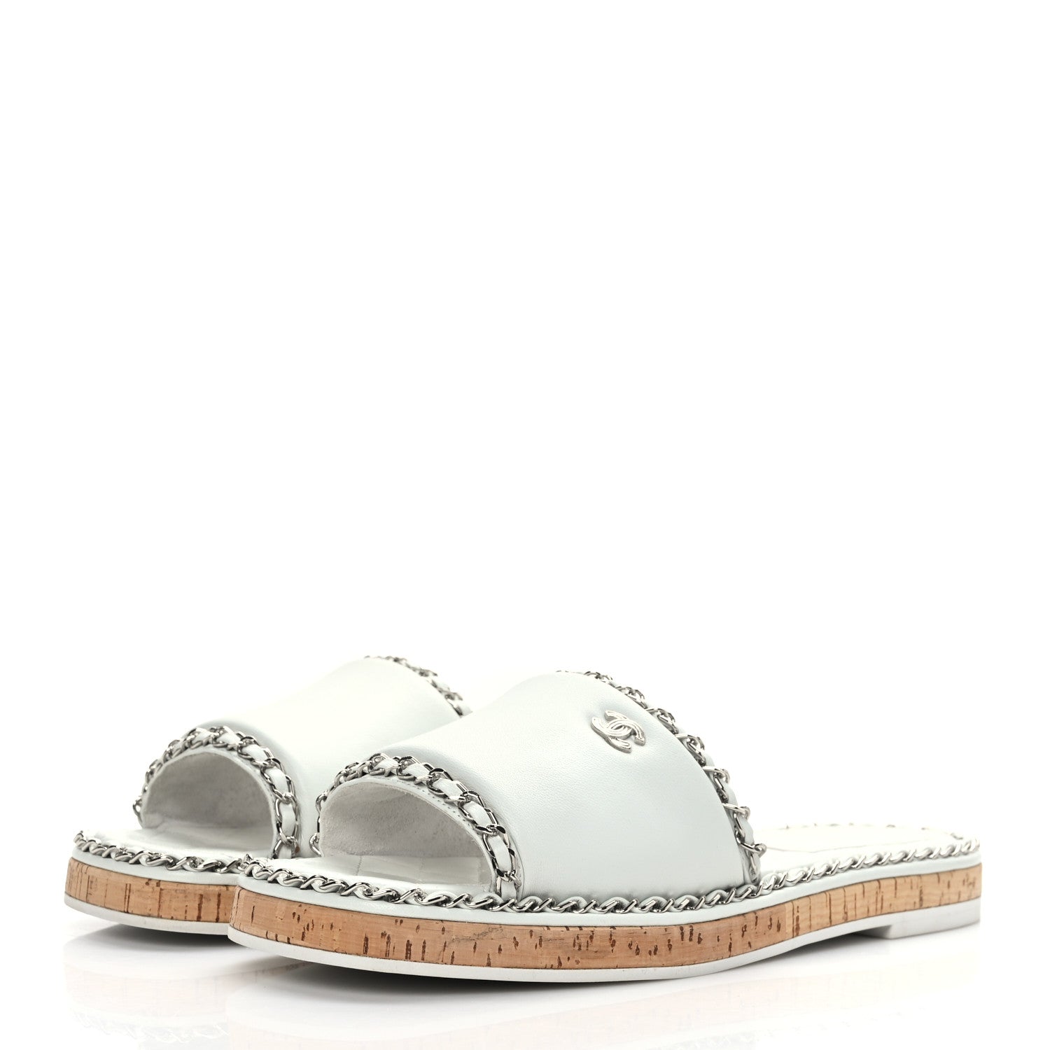 Chanel Lambskin Chain Cork Slide Sandals 41 White 3 of 8