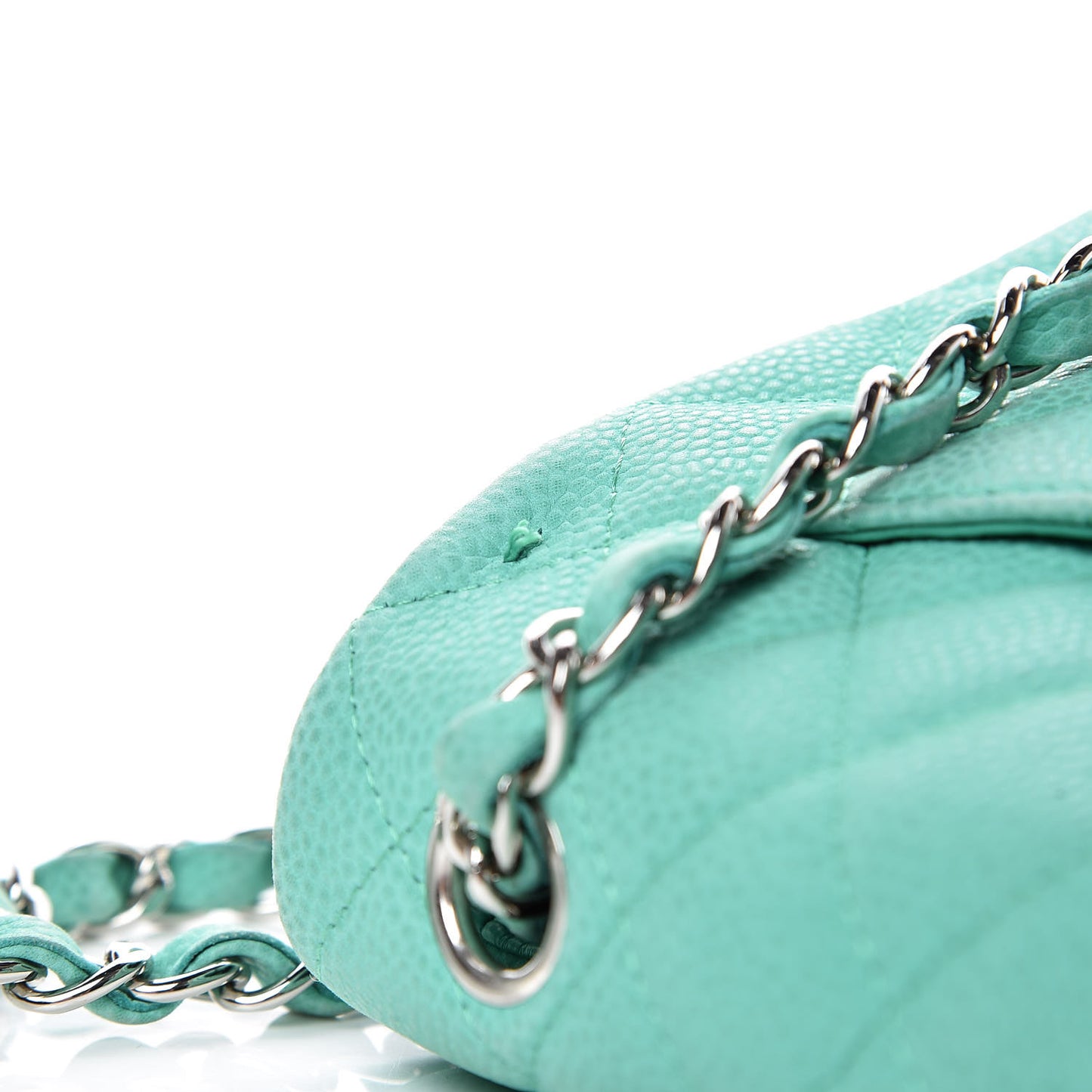 Iridescent Caviar Quilted Mini Rectangular Flap Green