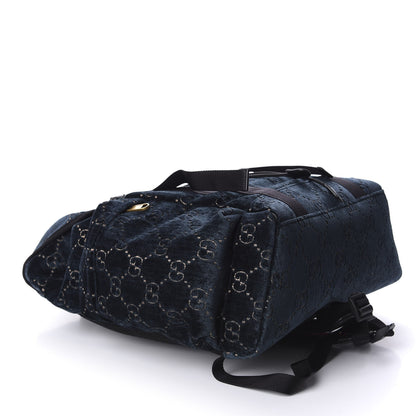 Gucci Velvet GG Monogram Web Medium Double Buckle Backpack Blue Beige Black 3 of 11