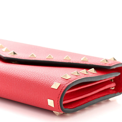 Valentino Garavani Pebbled Calfskin Rockstud Envelope Wallet on Chain Rosso Valentino 9 of 11