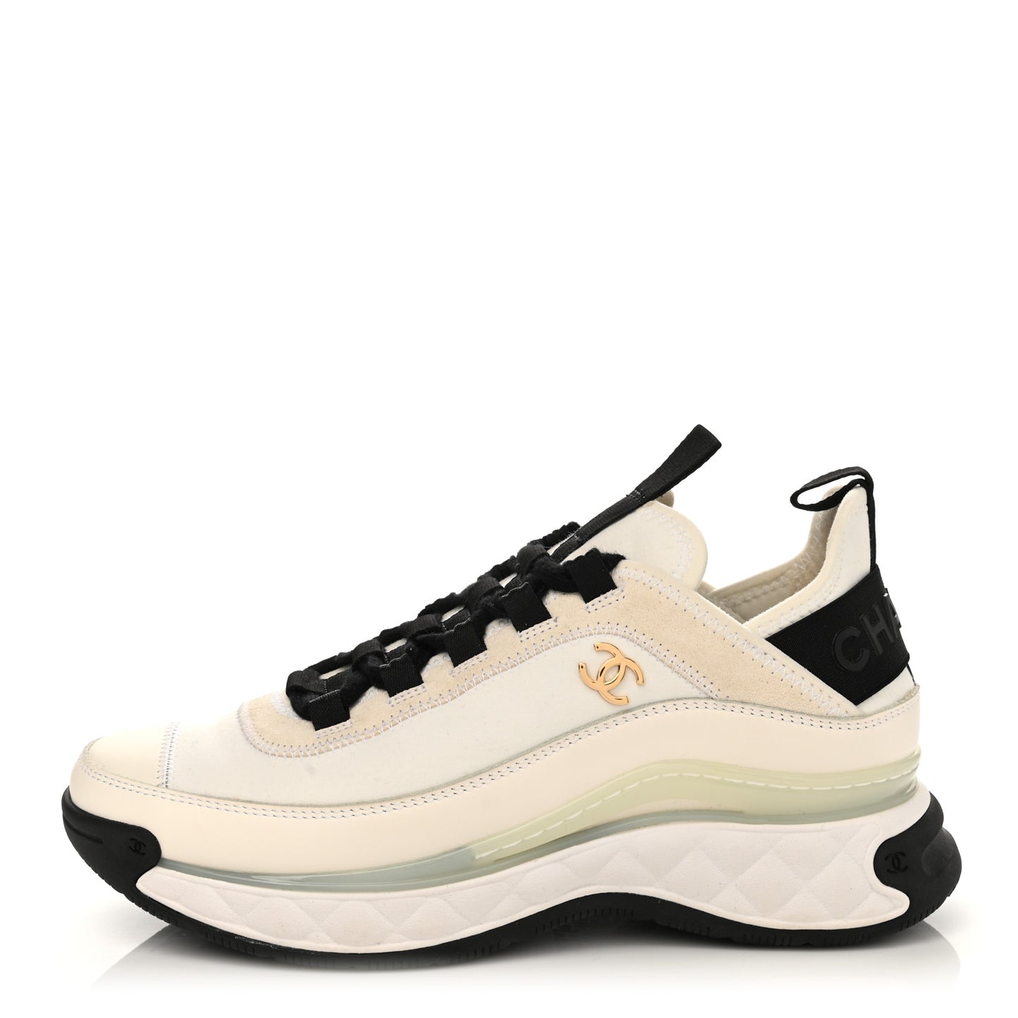 Velvet Calfskin Mixed Fibers CC Sneakers 37.5 Ivory Black