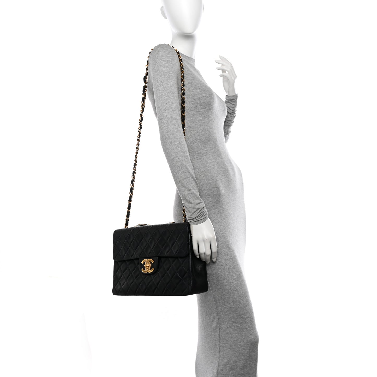Lambskin Quilted XL Jumbo Single Flap Black