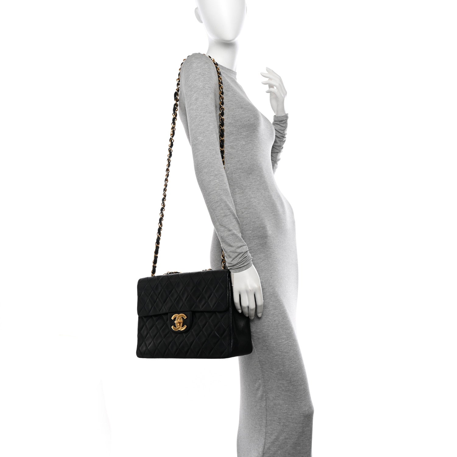 Chanel Lambskin Quilted XL Jumbo Single Flap Black 2 of 10
