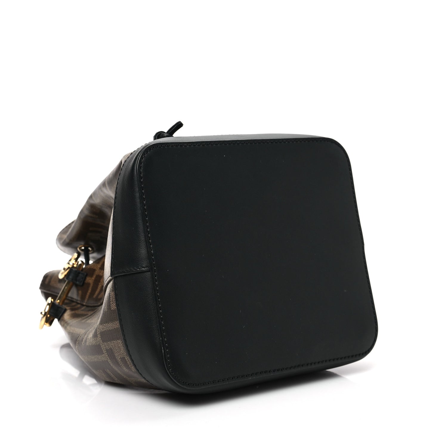 Glazed Fabric Vitello Grace F is Fendi FF 1974 Stamp Patch Grande Mon Tresor Bucket Bag Mogano Panna Black