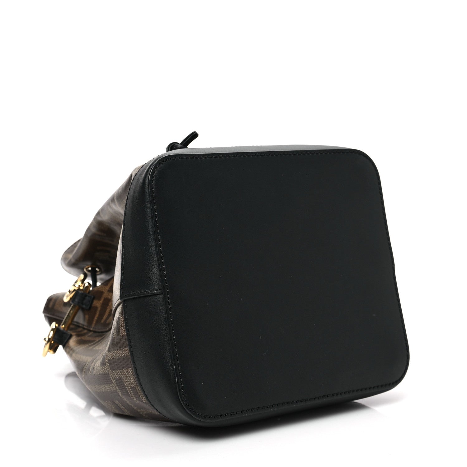 Fendi Glazed Fabric Vitello Grace F is Fendi FF 1974 Stamp Patch Grande Mon Tresor Bucket Bag Mogano Panna Black 4 of 7