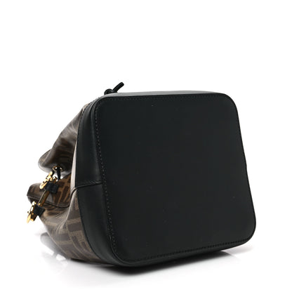 Fendi Glazed Fabric Vitello Grace F is Fendi FF 1974 Stamp Patch Grande Mon Tresor Bucket Bag Mogano Panna Black 4 of 7