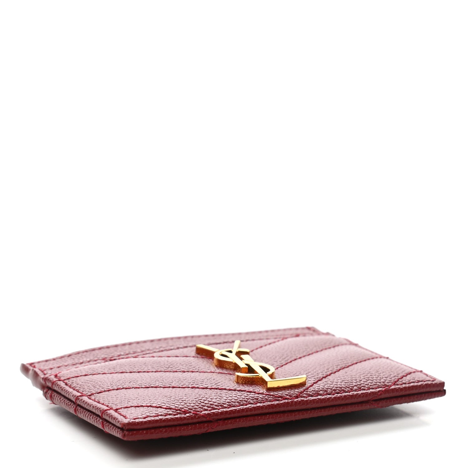 Saint Laurent Grain De Poudre Matelasse Chevron Monogram Credit Card Case Palissandre 4 of 8
