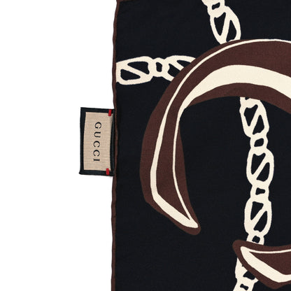 Gucci Silk Twill Bag Print Square Scarf Navy Light Brown 2 of 3