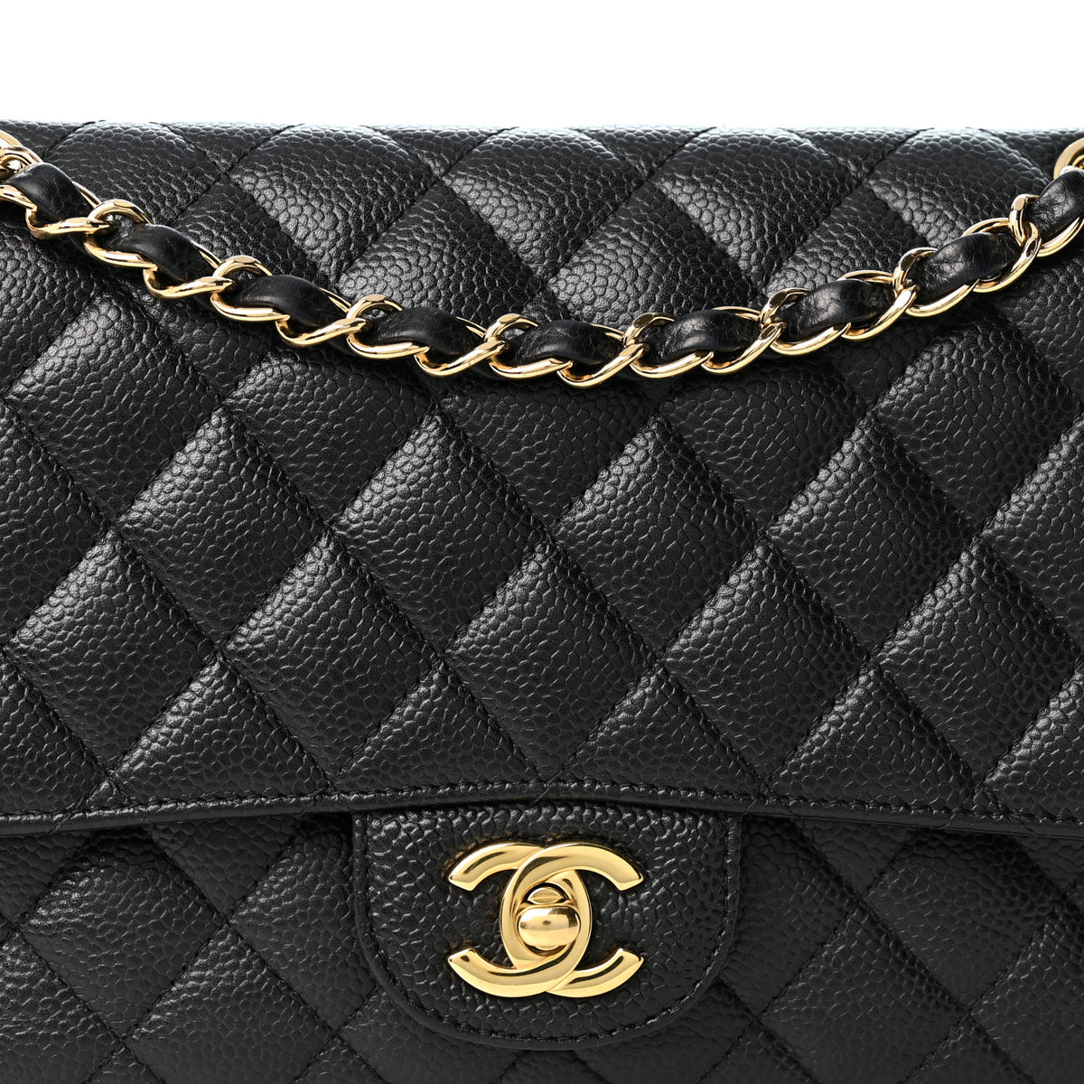 Caviar Quilted Medium Double Flap Black