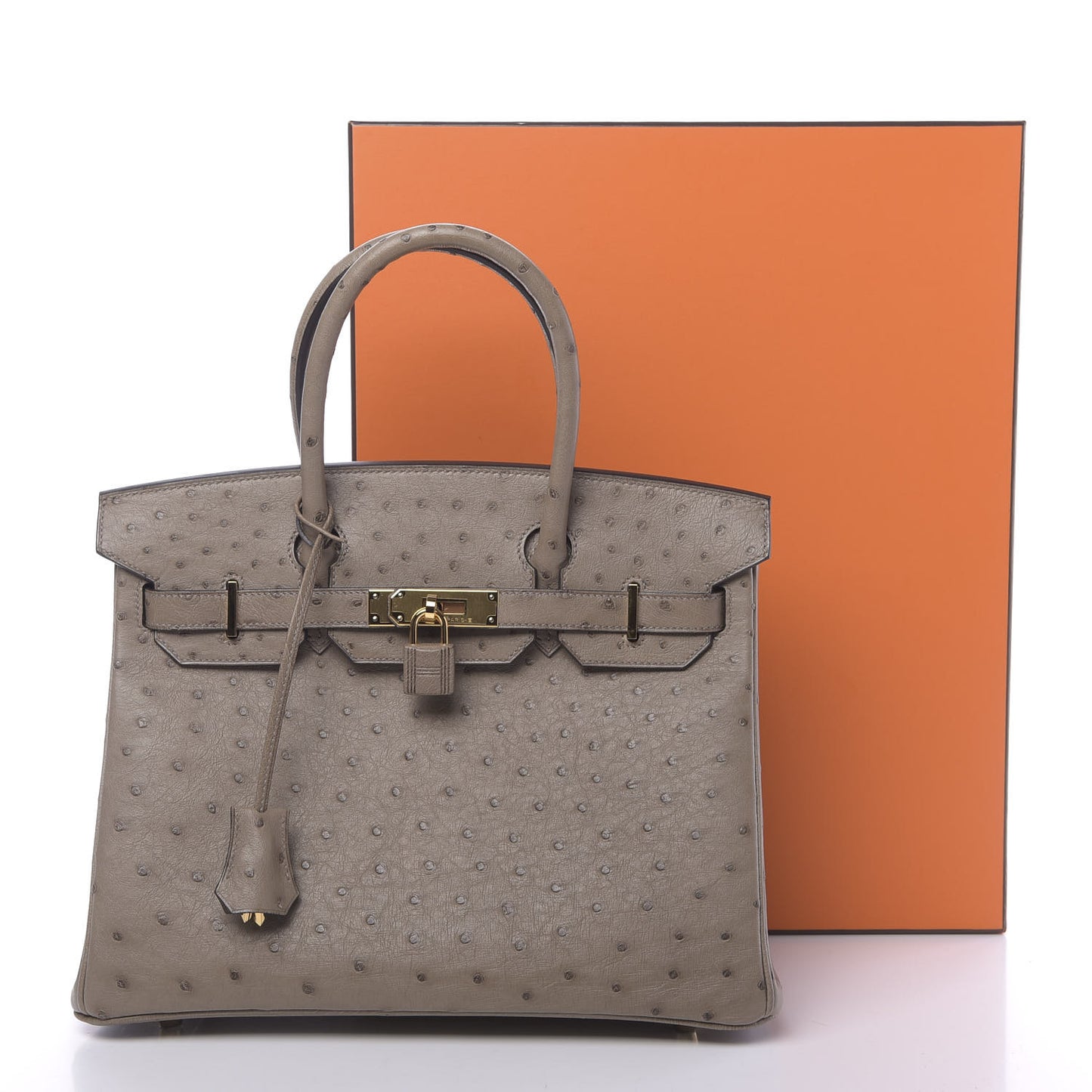 Ostrich Birkin 30 Gris Asphalte
