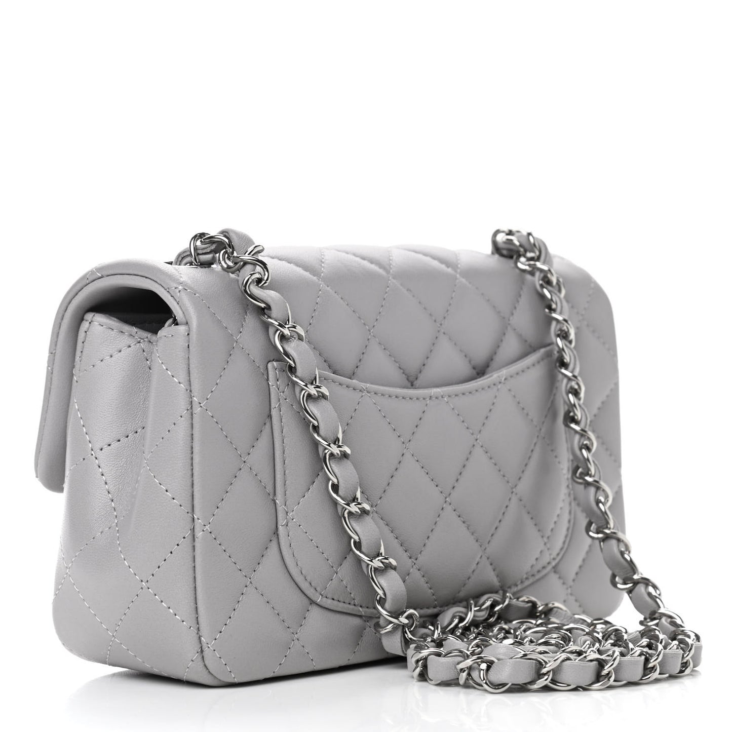 Lambskin Quilted Mini Rectangular Flap Grey