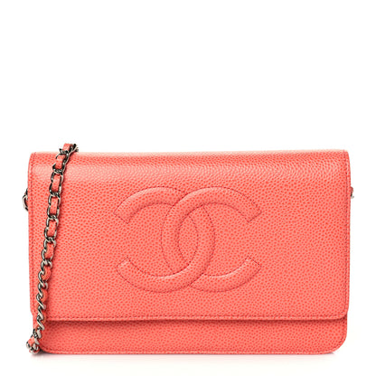 Chanel Caviar Timeless CC Wallet On Chain WOC Coral 1 of 9