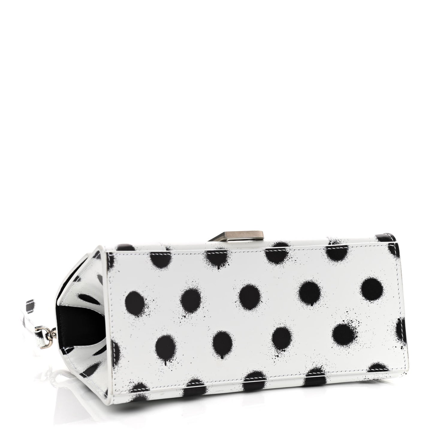 Smooth Calfskin Spray Polka Dot Small Hourglass Top Handle Bag White Black