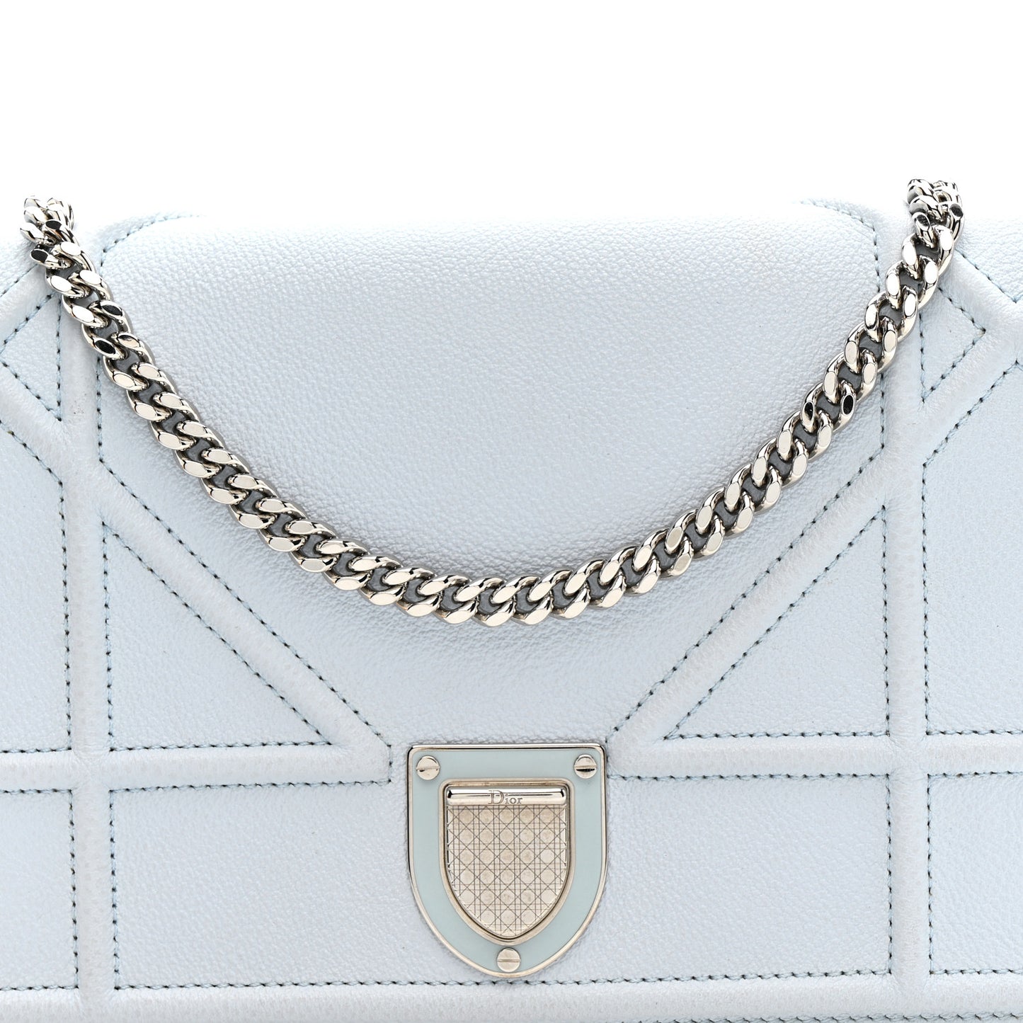 Grained Calfskin Diorama Wallet on Chain Pouch Light Blue