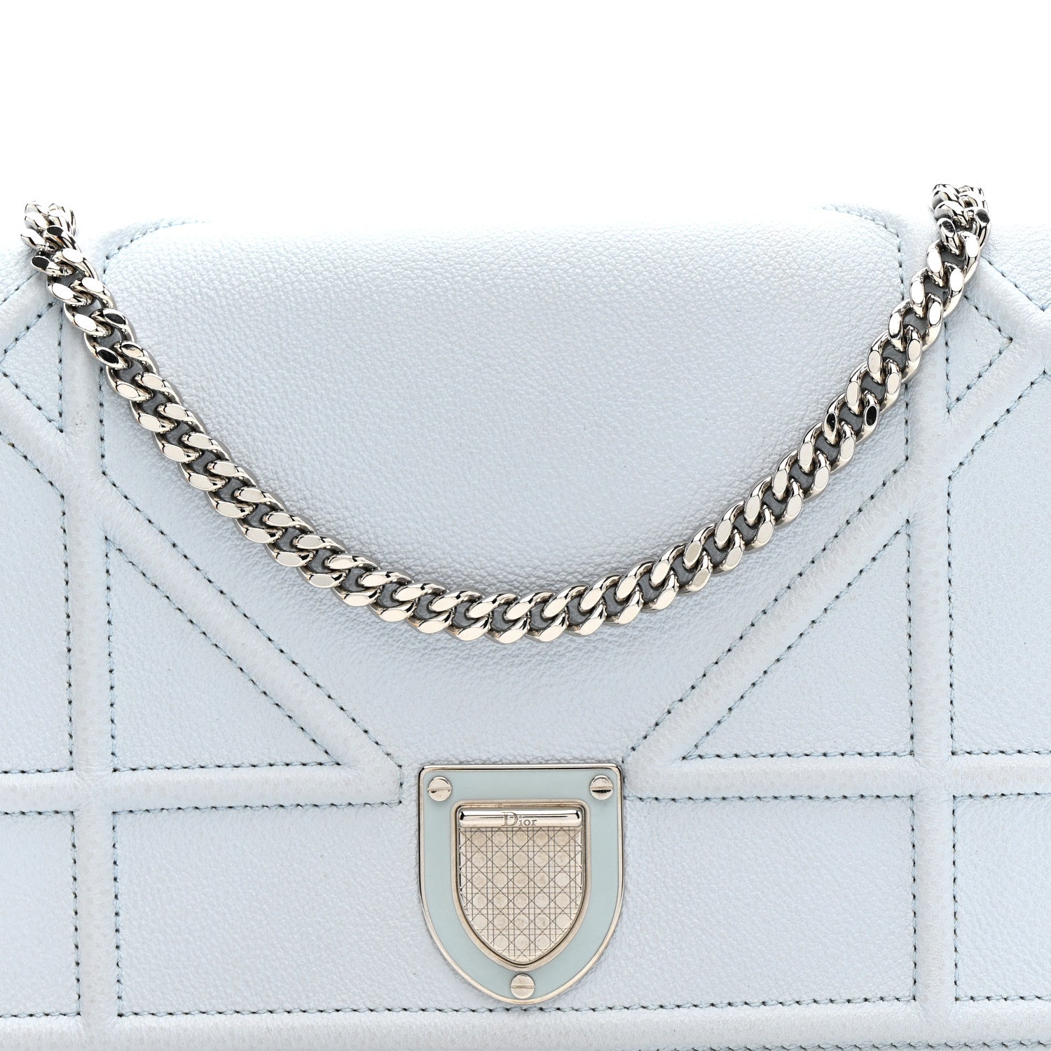 Christian Dior Grained Calfskin Diorama Wallet on Chain Pouch Light Blue 7 of 15