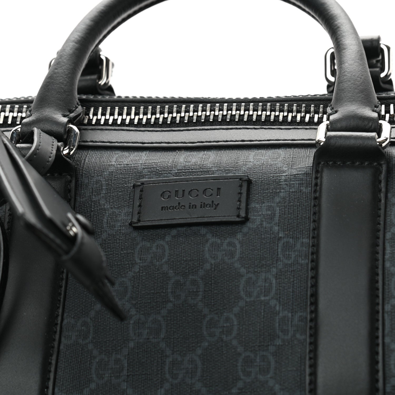 Gucci Soft GG Supreme Monogram Appia Calfskin Web Medium Carry On Duffle Bag Black Grey 8 of 13