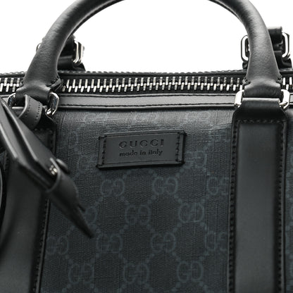 Gucci Soft GG Supreme Monogram Appia Calfskin Web Medium Carry On Duffle Bag Black Grey 8 of 13