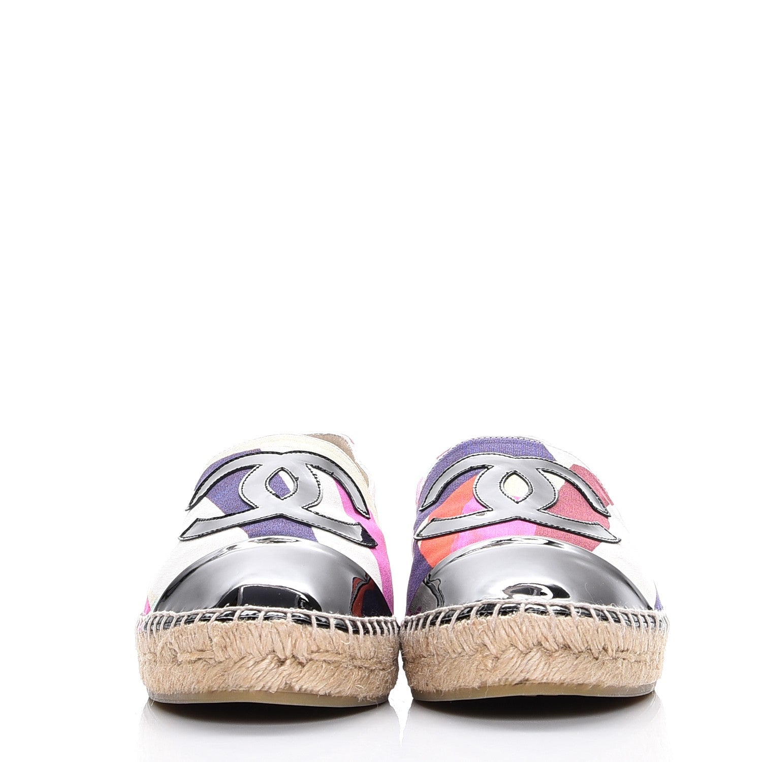 Chanel Patent Fabric Striped CC Espadrilles 39 Multicolor Black 2 of 12