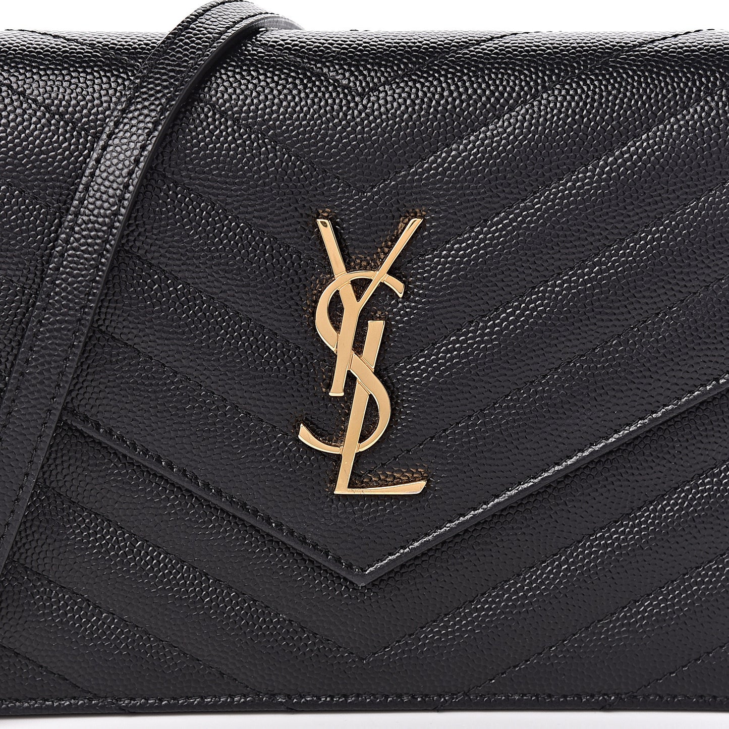 Grain De Poudre Matelasse Chevron Monogram Envelope Chain Wallet Black