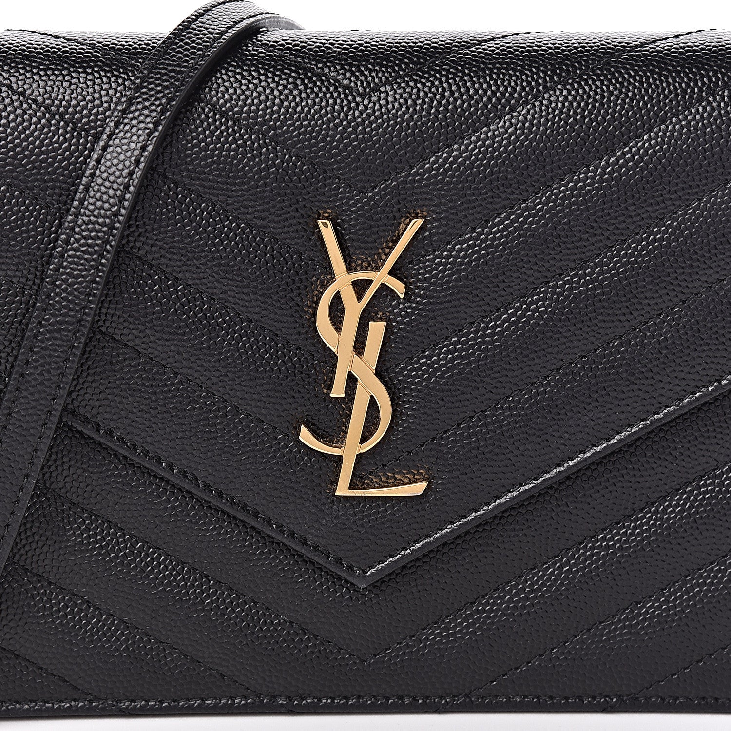 Saint Laurent Grain De Poudre Matelasse Chevron Monogram Envelope Chain Wallet Black 9 of 10