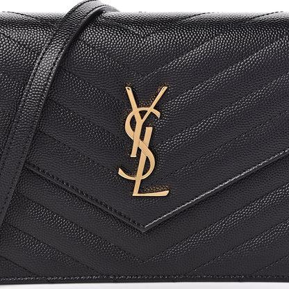 Saint Laurent Grain De Poudre Matelasse Chevron Monogram Envelope Chain Wallet Black 9 of 10