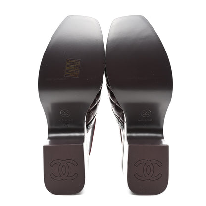 Chanel Lambskin Patent Calfskin Quilted CC Platform Slingback Sandals 38 Burgundy Black 5 of 9