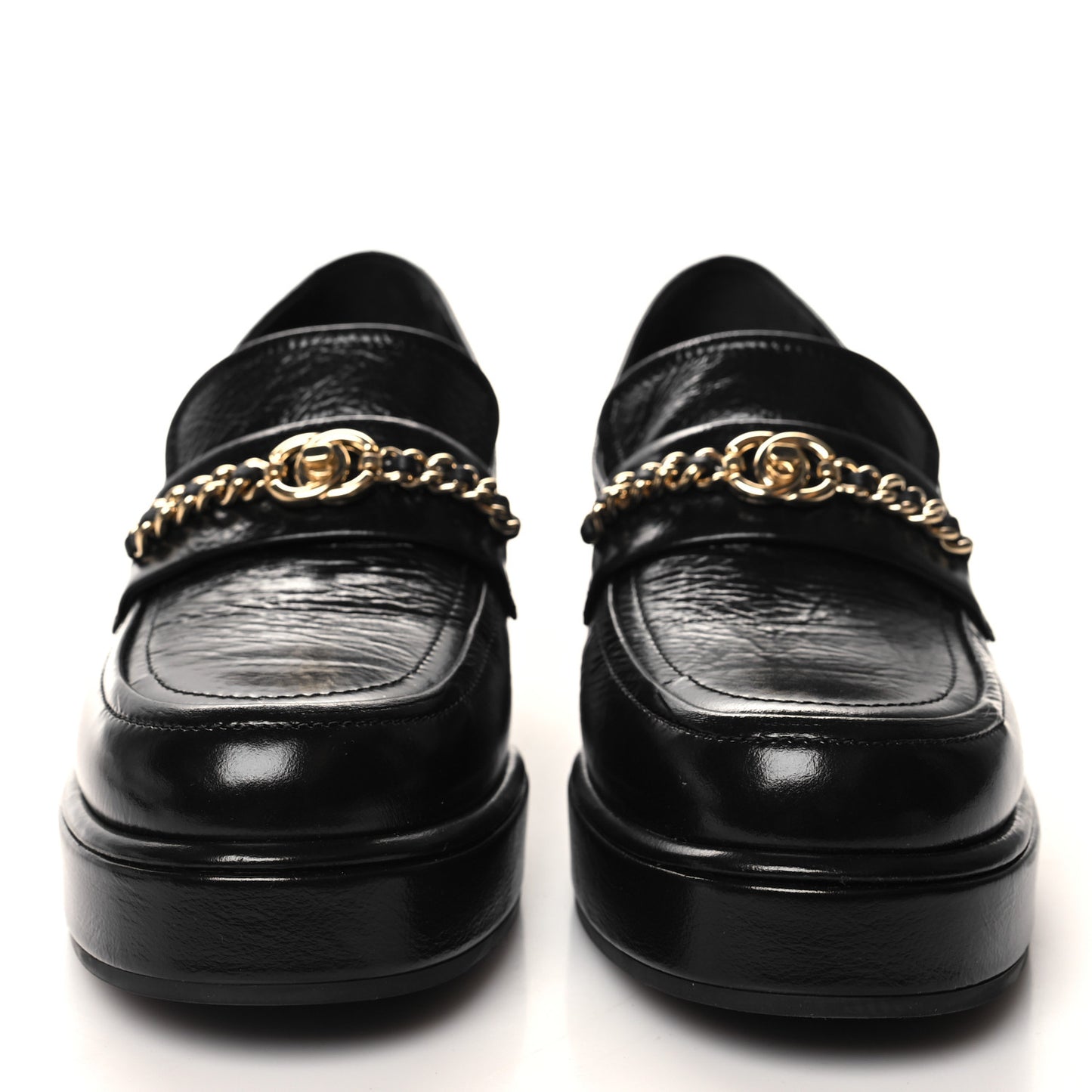 Shiny Calfskin Logo Loafers 39.5 Black