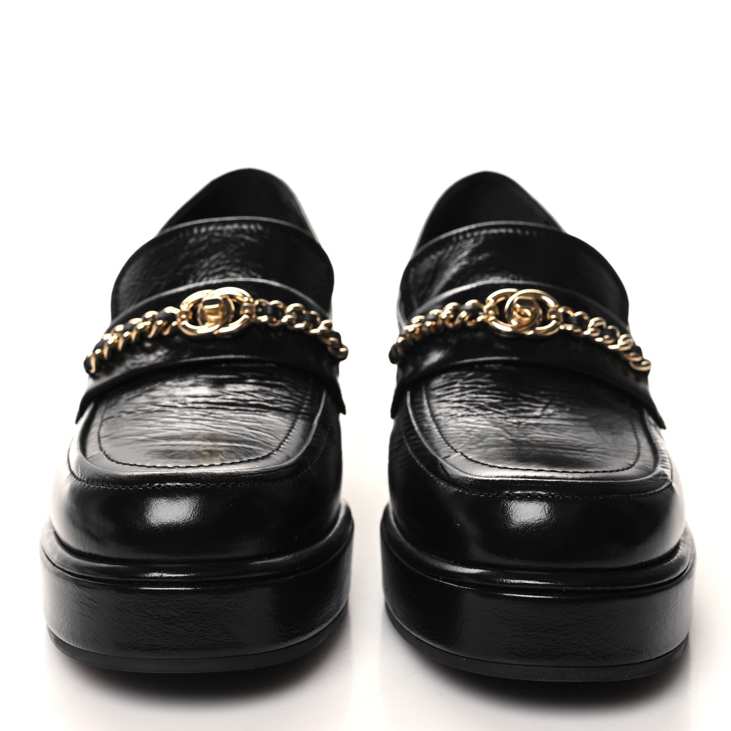 Chanel Shiny Calfskin Logo Loafers 39.5 Black 2 of 9