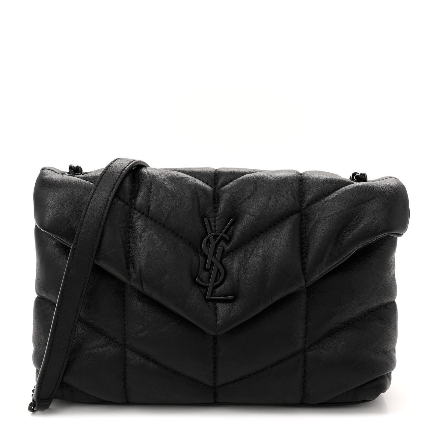 Calfskin Quilted Toy Loulou Puffer Monogram Monochrome Chain Satchel Black
