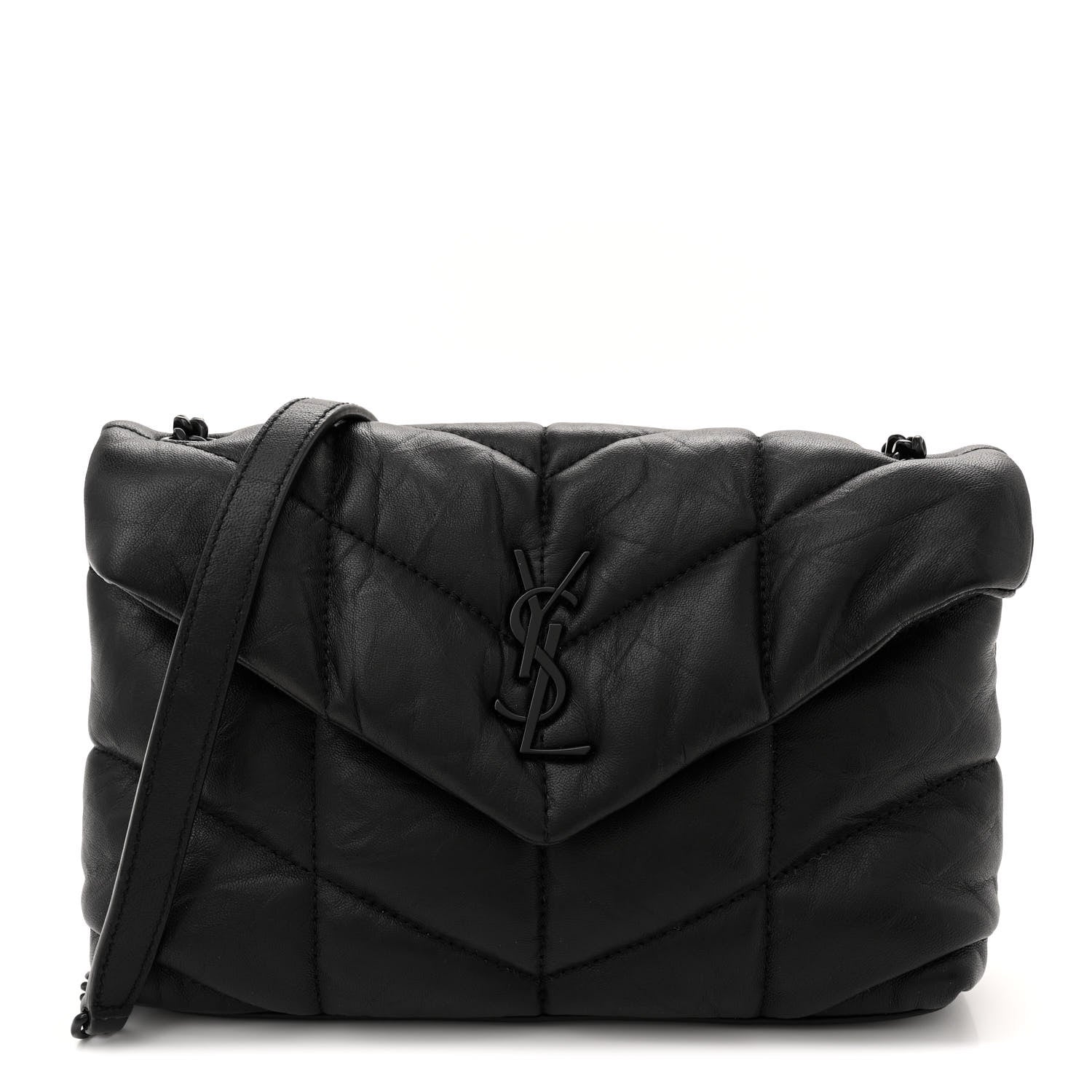 Saint Laurent Calfskin Quilted Toy Loulou Puffer Monogram Monochrome Chain Satchel Black 1 of 10