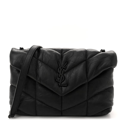 Saint Laurent Calfskin Quilted Toy Loulou Puffer Monogram Monochrome Chain Satchel Black 1 of 10