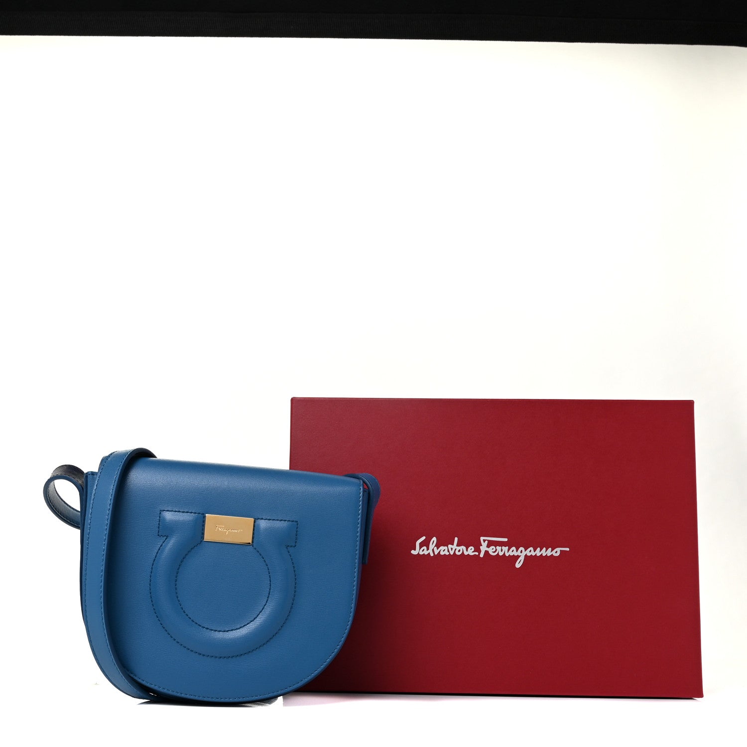 Salvatore Ferragamo Calfskin Gancini City Crossbody Azure Navy 8 of 8