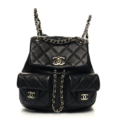 Chanel Calfskin Quilted Mini Duma Pockets Drawstring Backpack Black 1 of 10