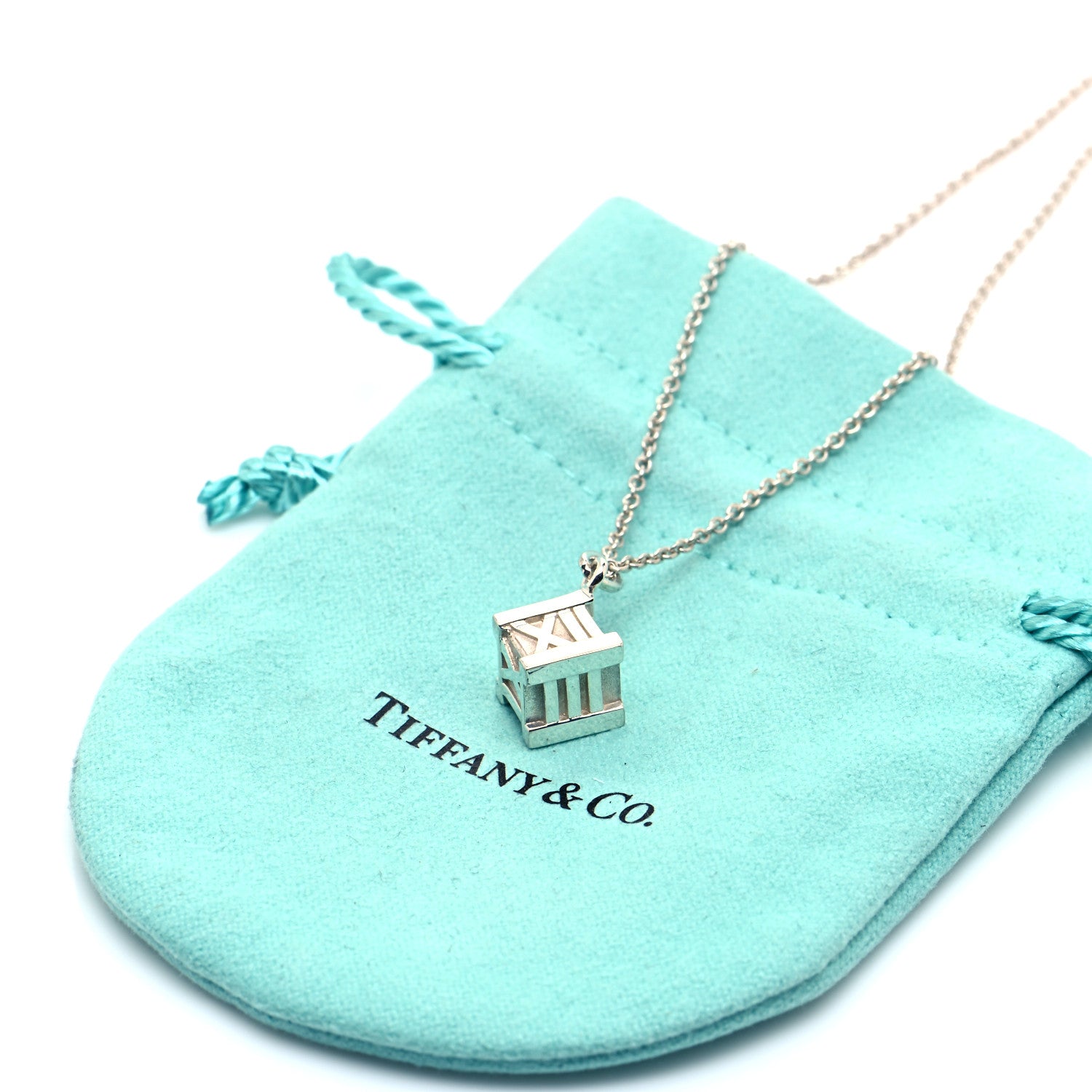 Tiffany Sterling Silver Atlas Cube Pendant Necklace 5 of 5