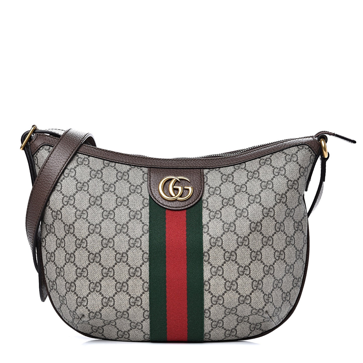 GG Supreme Monogram Web Small Ophidia Half Moon Hobo Brown