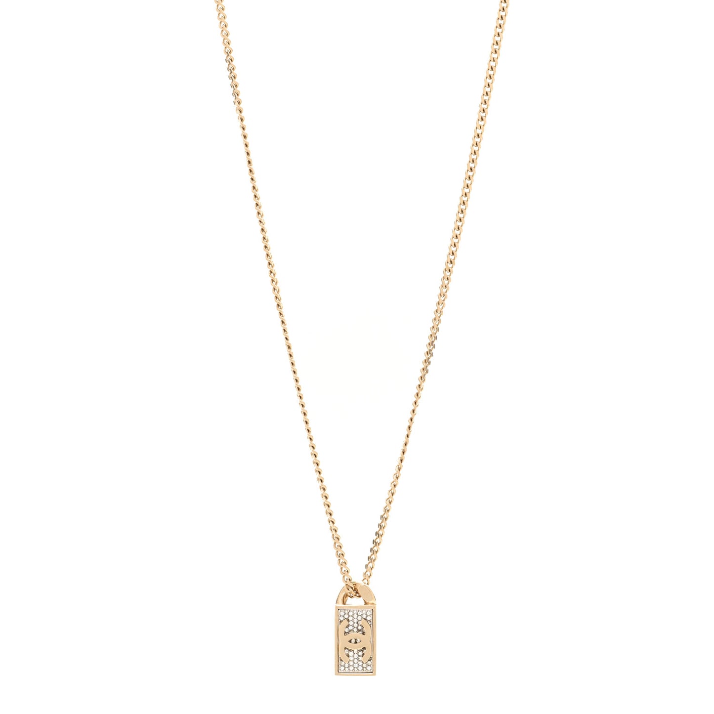 Crystal Dog Tag Charm Necklace Gold