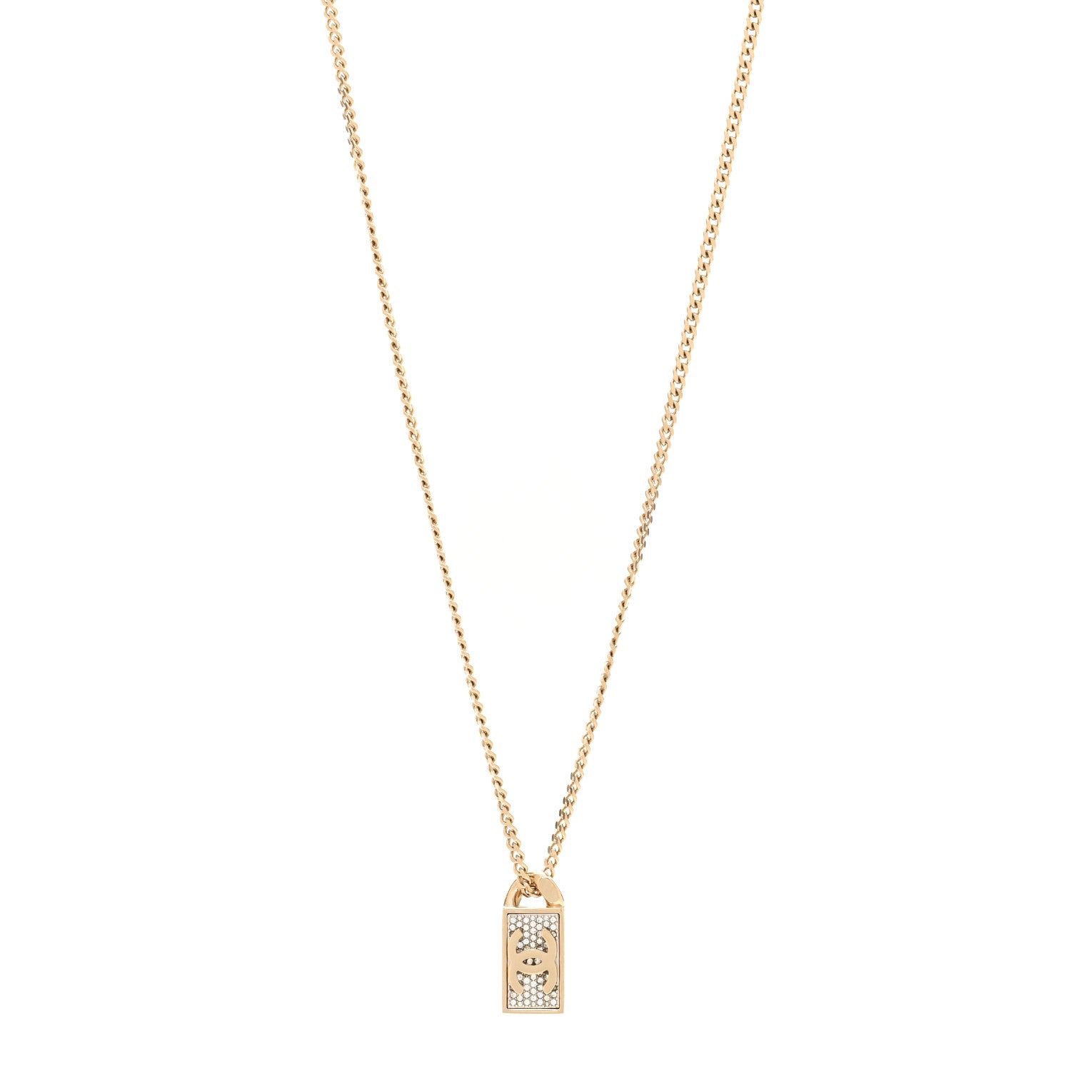 Chanel Crystal Dog Tag Charm Necklace Gold 1 of 6
