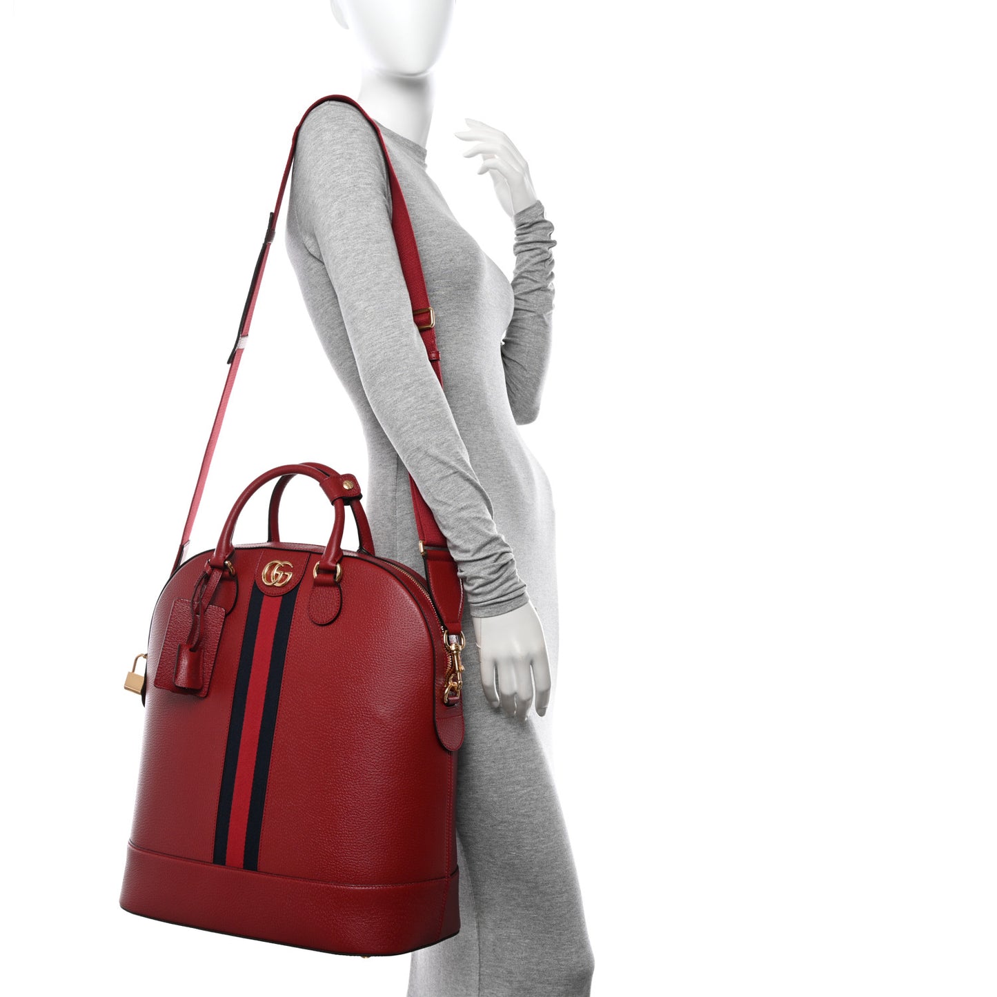 Textured Dollar Calfskin Web Small Savoy Bowling Tote Red