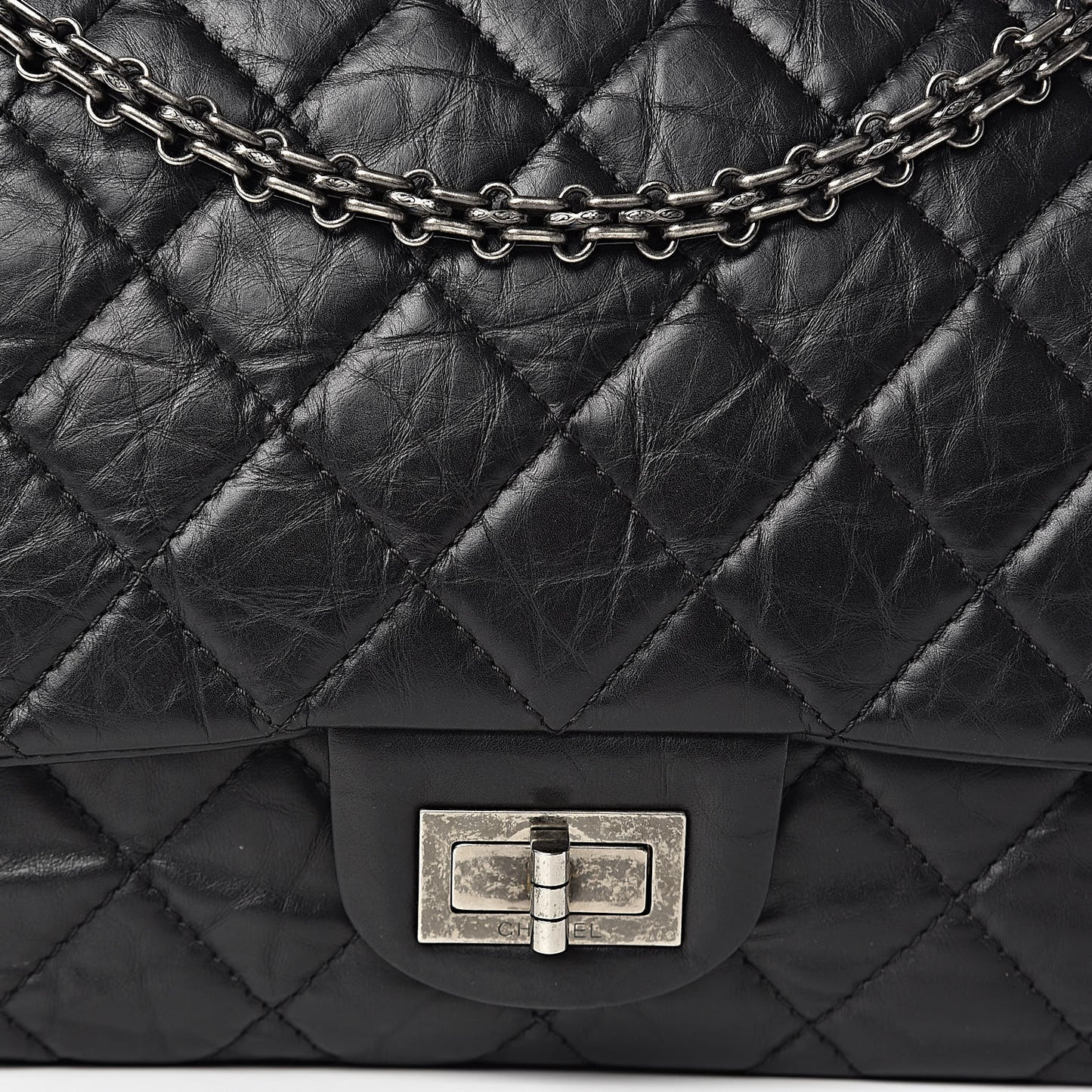 Aged Calfskin Quilted 2.55 Reissue 227 Flap Black
