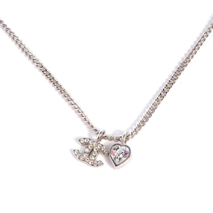 Chanel Crystal Mini Heart CC Necklace Silver 1 of 5