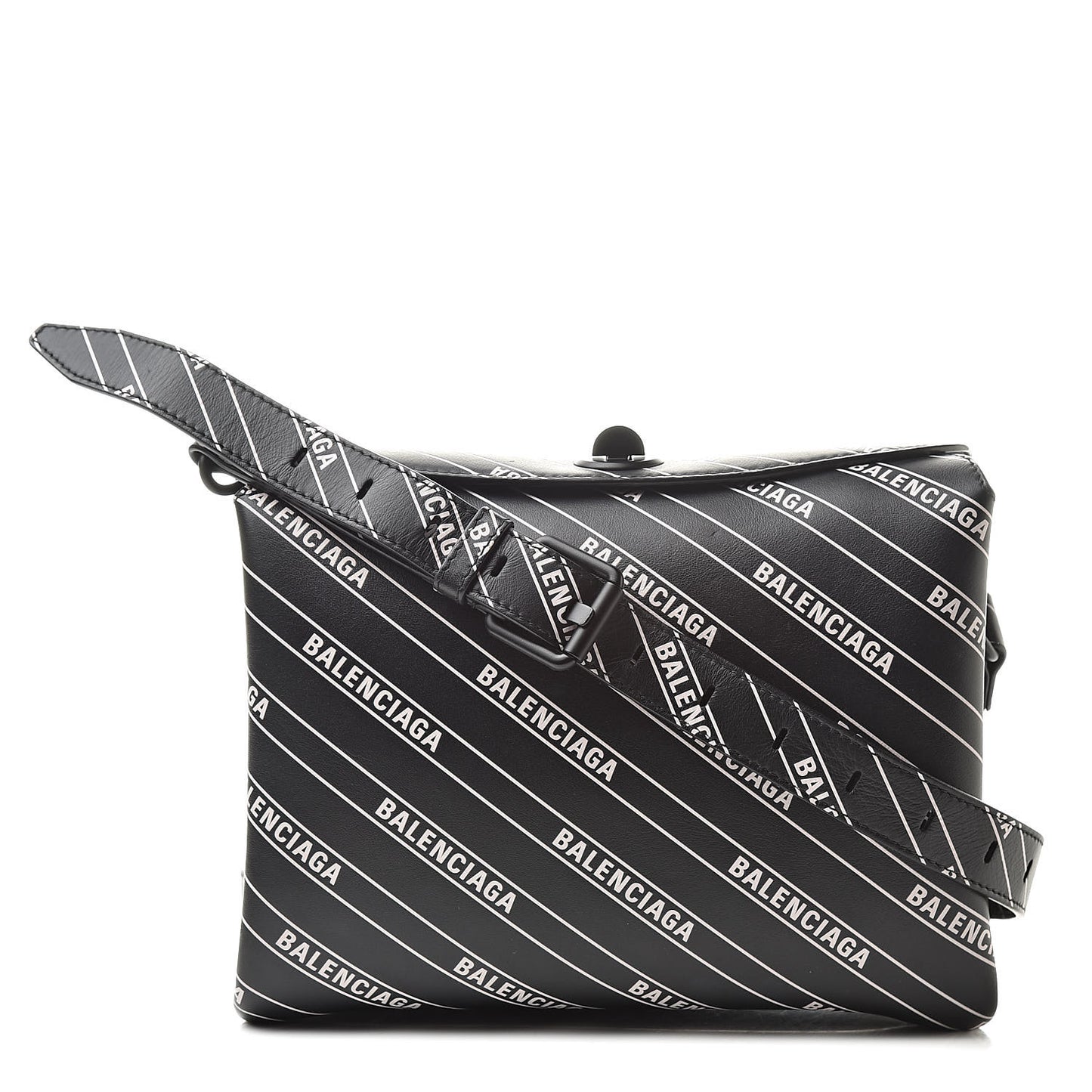 Calfskin Diagonal Allover Logo Print S Flap Bag Black White